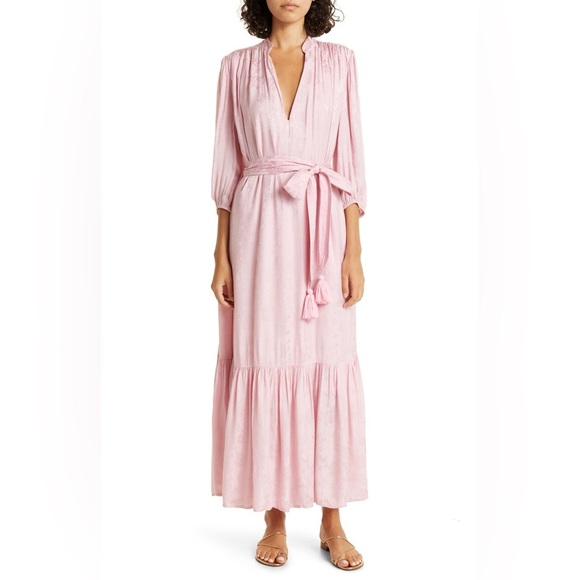 Mille Resort and Travel Ada Tassel Belted Dress in Pink Jacquard - Picture 2 of 10